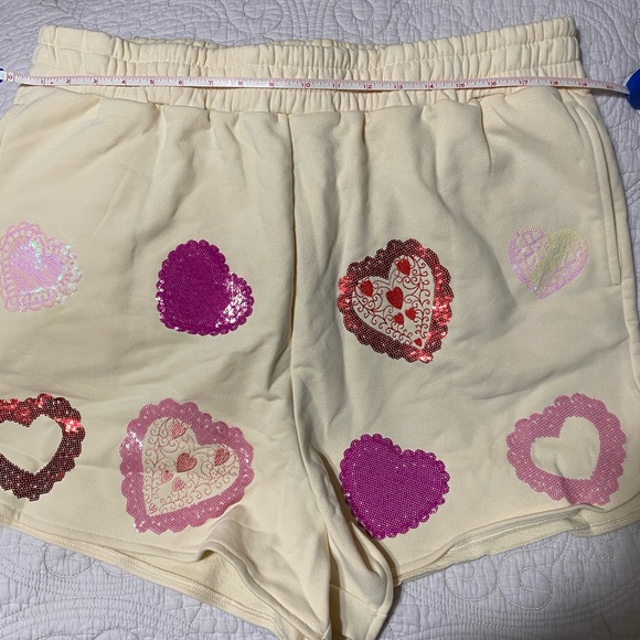 Queen Of Sparkles Heart Patterned Cream Women’s Shorts - Picture 7 of 13